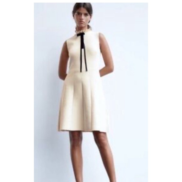 Zara Dresses & Skirts - ZARA Women's Sleeveless Ivory Ruffle Neck with Velvet Front Tie Sz SMALL